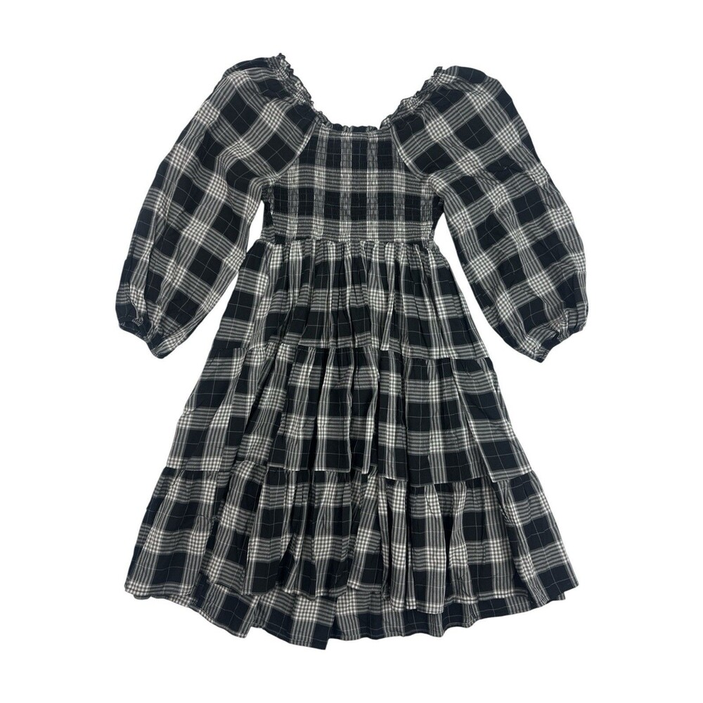 NWT Torrid Plaid Smocked Midi Dress Size 00 M/L Black White Cottagecore - Picture 5 of 7